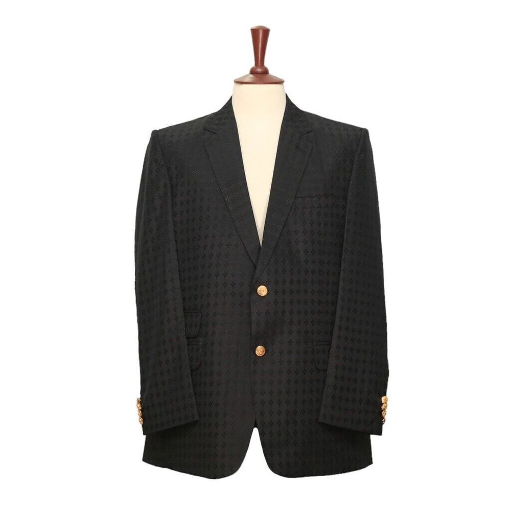 Mens Blazer Black Woven Dress Formal Tuxedo Suit Jacket Wedding Sport Coat 44R